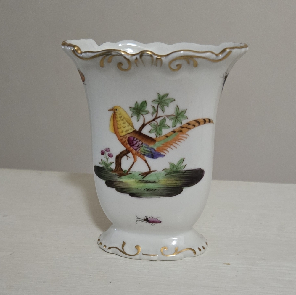 Vintage Herend Rothschild Hand Painted Porcelain Vase with Bird Design